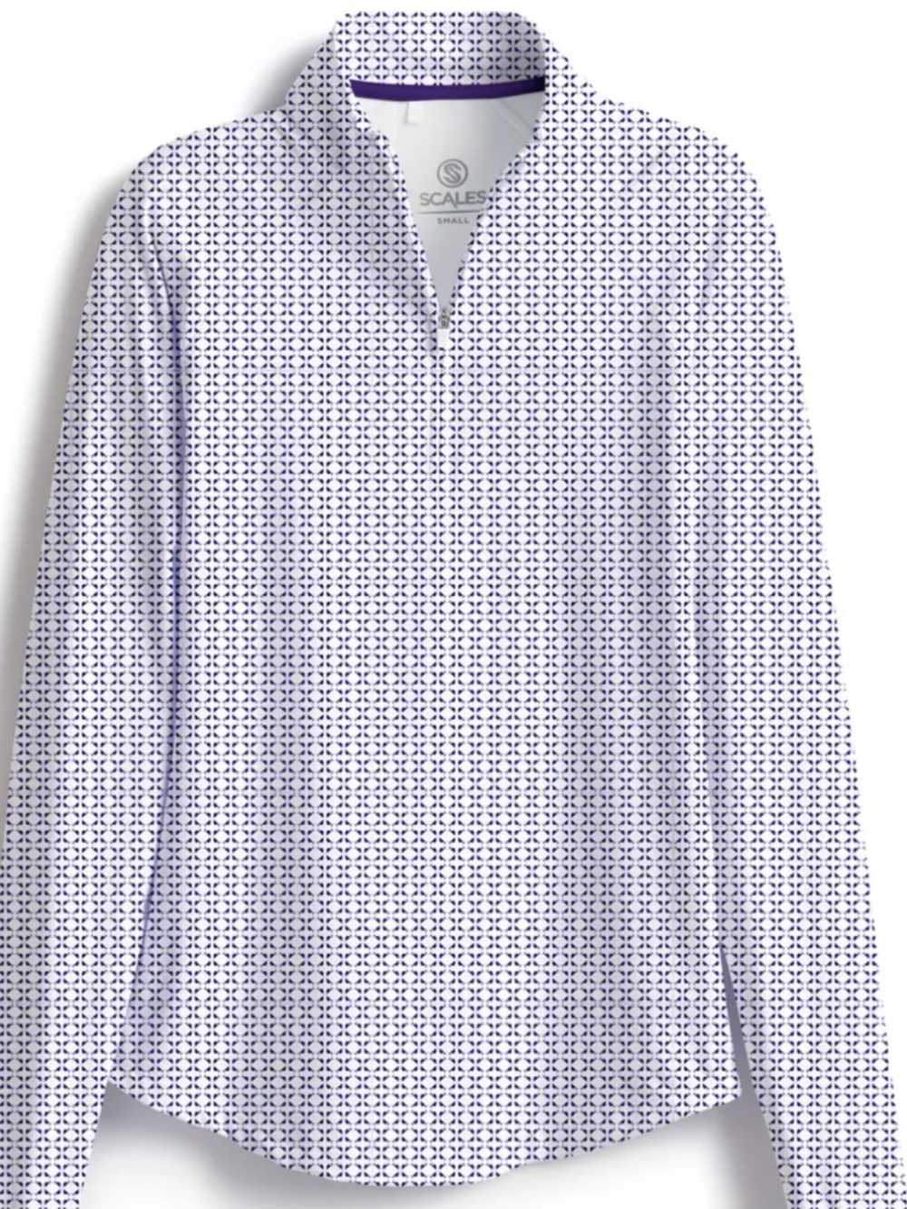 Scales Sporty Geometric Print Quarter-Zip Pullover in White and Navy